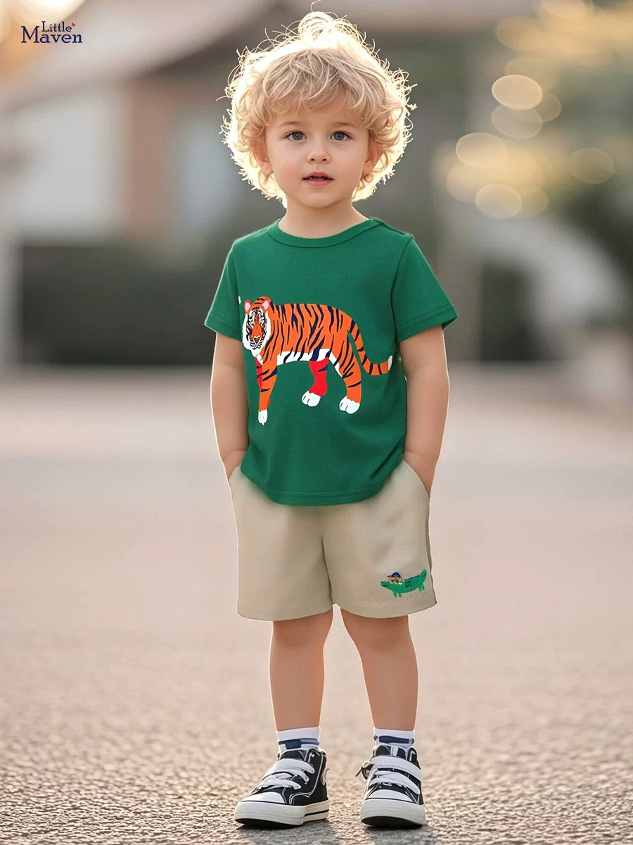 Grosir Set Anak Laki-laki Pabrik Sumber, Pakaian Anak Kartun Musim Panas, Set Anak Lengan Pendek Katun