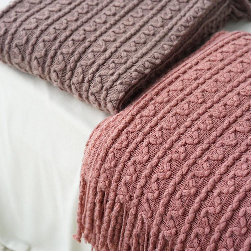 Foreign Trade Knitted Blanket Cross-Border Factory Direct Supply Nordic Style Solid Color Knitted Blanket Blanket One Piece Drop Shipping Wool Flower