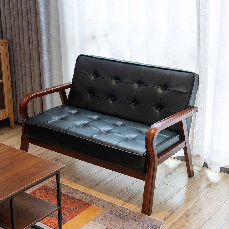 皮艺沙发小户型北欧复古曲木扶手单人双人三人简易客厅网红款
