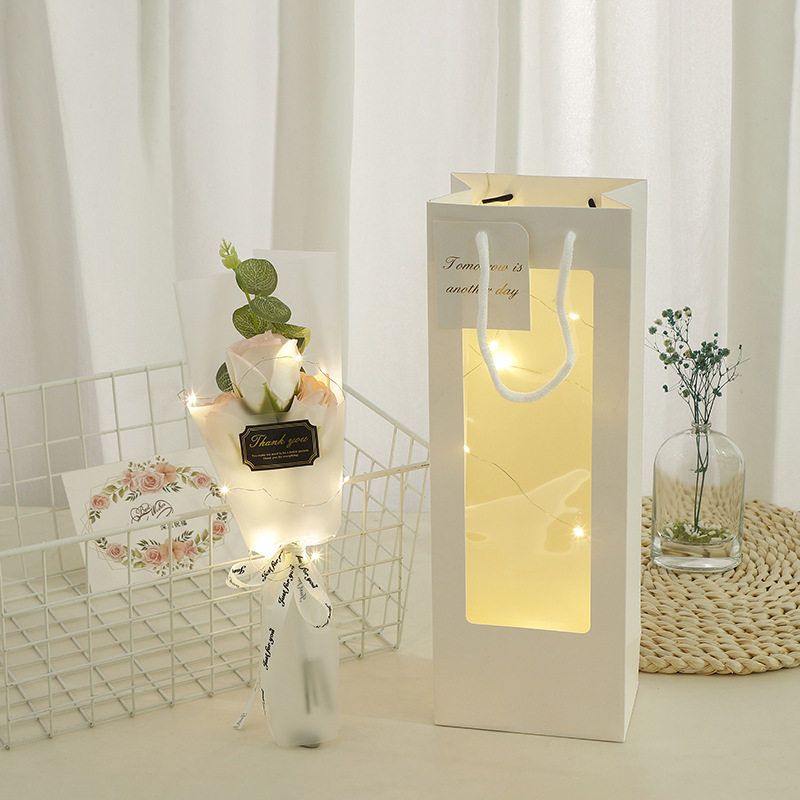 バラ3本【ガーリーピンク】ライト付き・ウィンドウバッグ付き