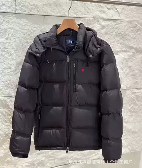 Cross-Border Scanable Rl Men's and Women's Pony Embroidered Hooded Removable Windproof, Waterproof and Warm Cotton Jacket