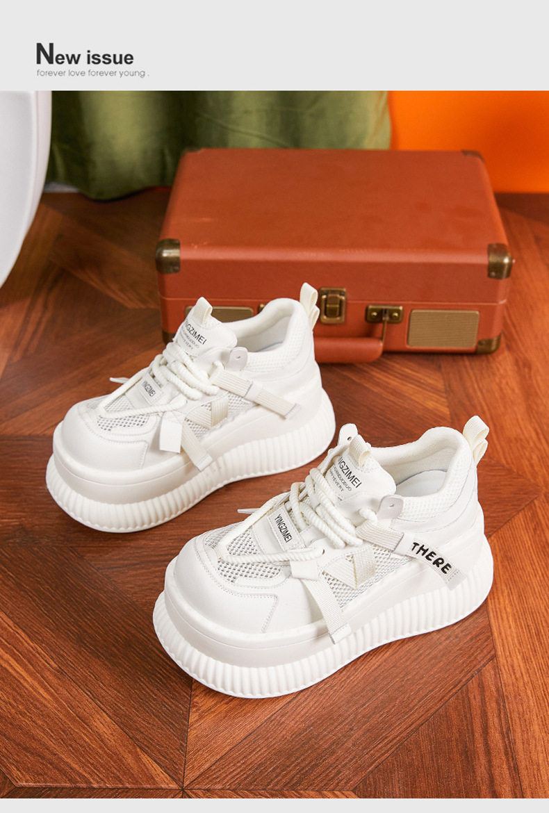Giày platform nữ đế xuồng cao gót 8cm, dây buộc lưới thoáng khí — Len sạch, Đen chi tiết 11