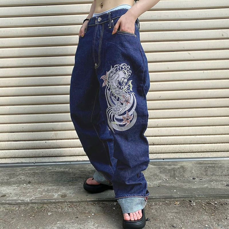 Printed Baggy Y2K Jeans Women's Low Waist jeans Wide Leg - 图0