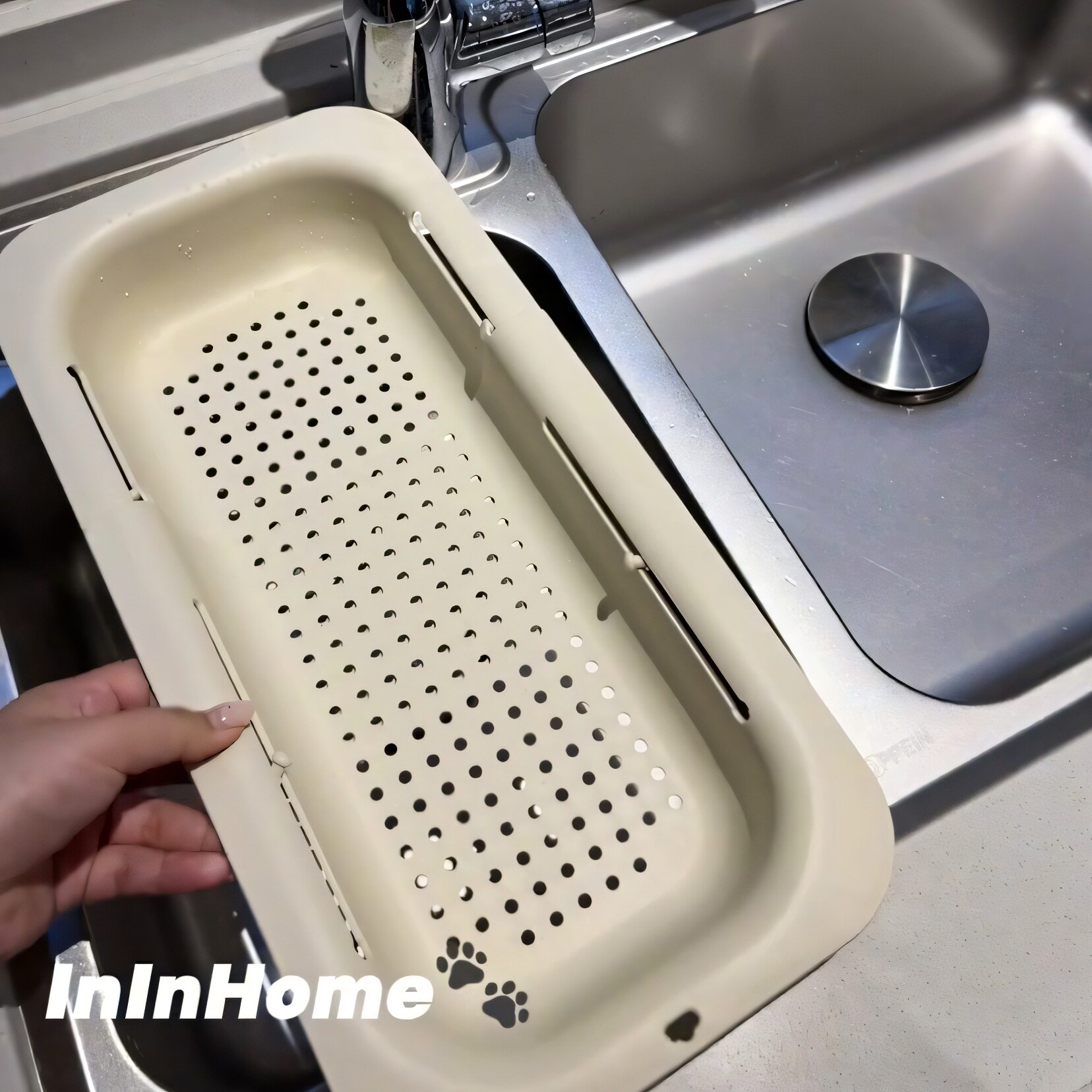 Kitchen Sink Drain Basket, Extendable Vegetable Washing Basin, Multifunctional Household Filter Drain Rack, Double-Layer Large Capacity, Cute Design