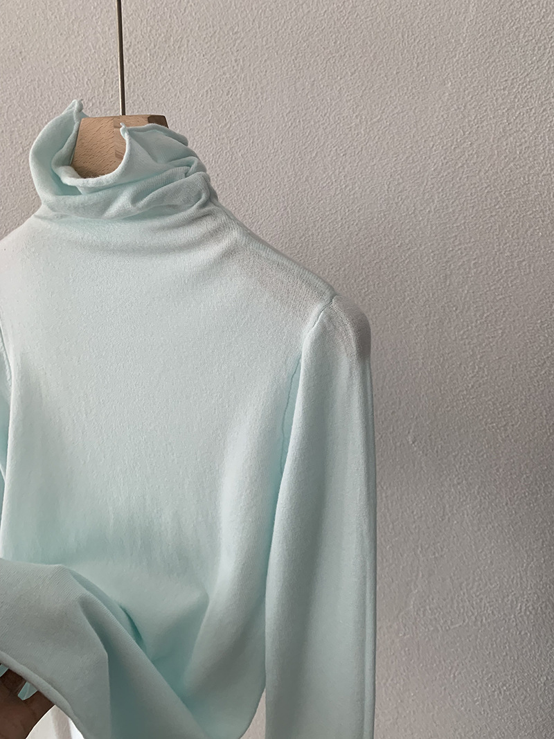 欧玛莱 柔软堆堆领纯色长袖安迪绒修身显瘦针织打底衫上衣女 4793