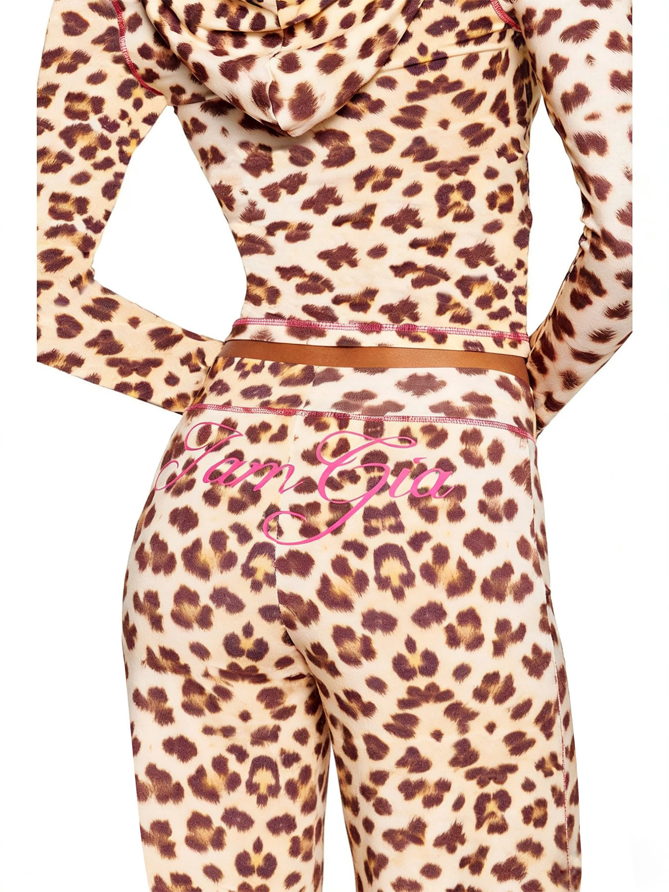 HR25071 欧美时尚女装跨境货源印花连帽长袖拇指扣微喇叭两件套装