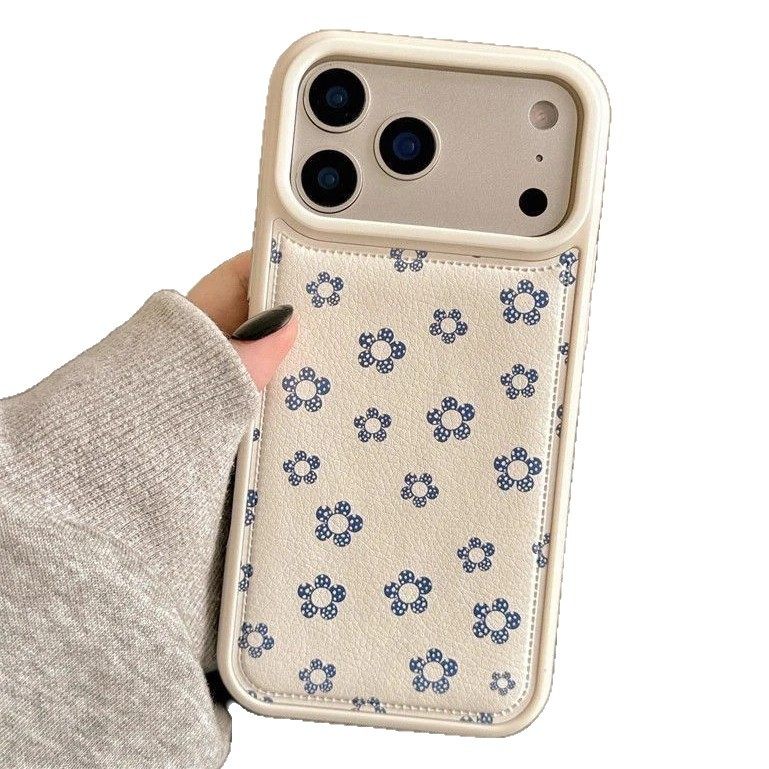 Ins Bow Flower Suitable for Apple 17Promax Mobile Phone Case Ip16 Drum Bag Leather Pattern 15Pro Korean Style 14 Women