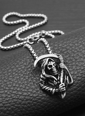 骷髅头死神哥特钛钢项链吊坠饰品