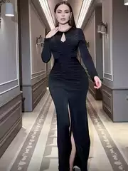 Long Velvet Open-Front Duster Cardigan Dress with Side Slit for Women — Close-Fitting, No-Button, Fashion-Forward, Perfect for Cross-Border Boutique