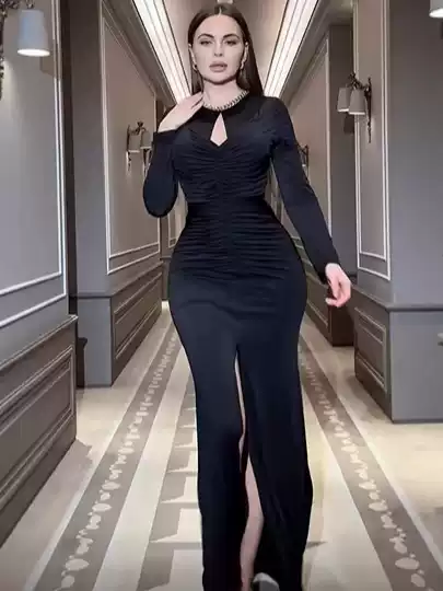 Long Velvet Open-Front Duster Cardigan Dress with Side Slit for Women — Close-Fitting, No-Button, Fashion-Forward, Perfect for Cross-Border Boutique