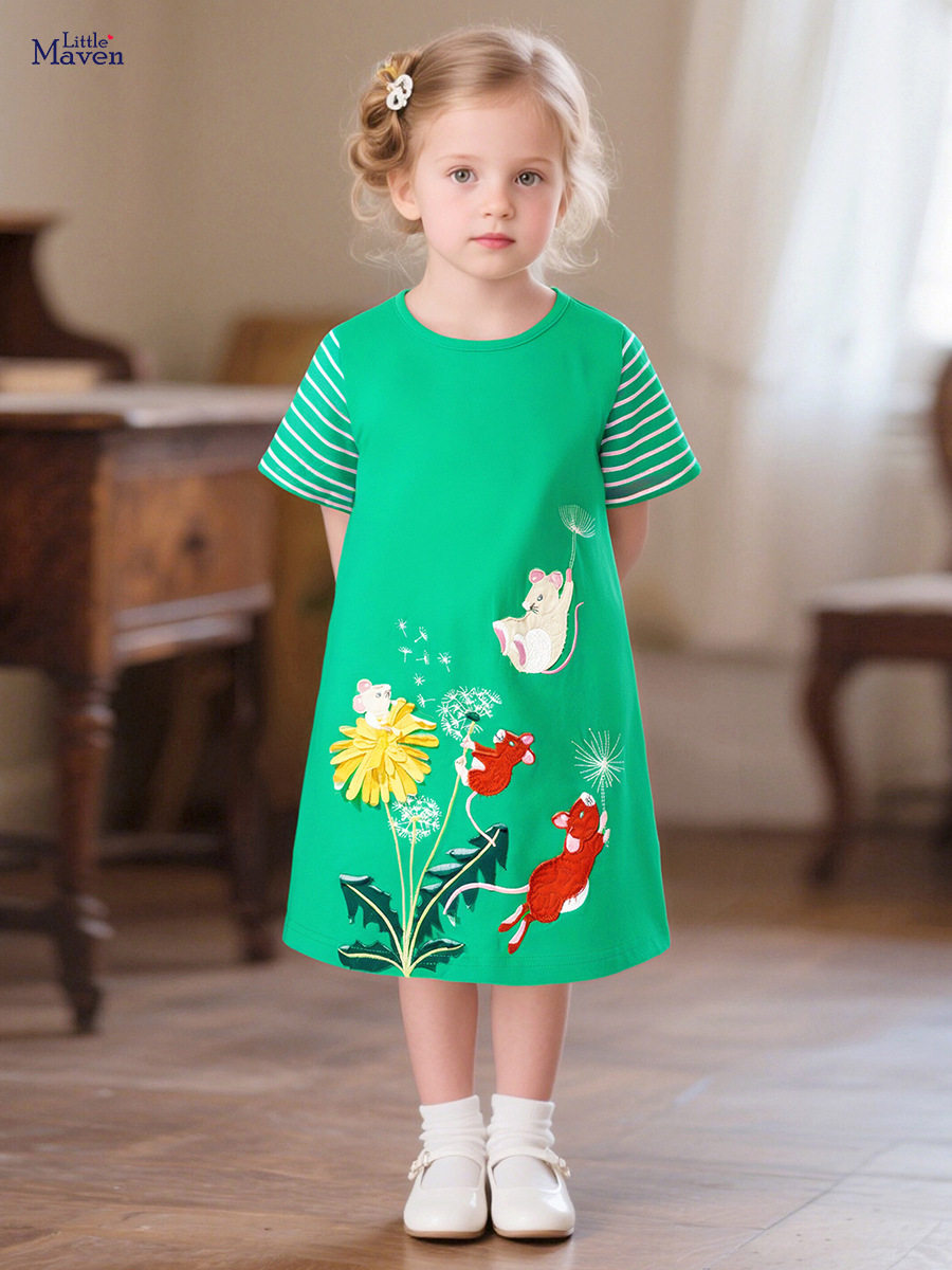 Summer Short-sleeve New Girls' Dress, Kids' Skirt, Casual Kids' Dress