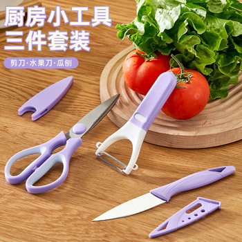 Household Kitchen Scissors Set Stainless Steel Multifunctional Chicken Bone Scissors Paring Knife Fruit Knife Melon Peeler Three-Piece Set Direct Sale