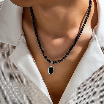 European and American Cross-Border Tiger Stone Beaded Necklace Men's Hip-Hop Niche High-End Simple Personalized Men's Clavicle Chain Accessories