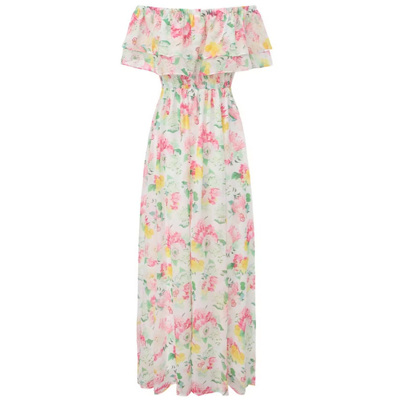 Off Shoulder Ruffle Maxi Dress Floral Print Sweetheart Neckline Fitted Waist Flowy Skirt Spring Fall Casual Wear