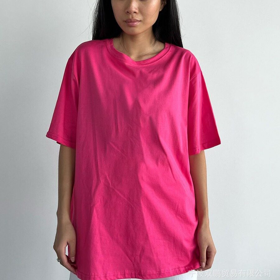 Womens Loose Fit Solid Color Short Sleeve Cotton T Shirt Casual Style Versatile Comfortable Wholesale Available