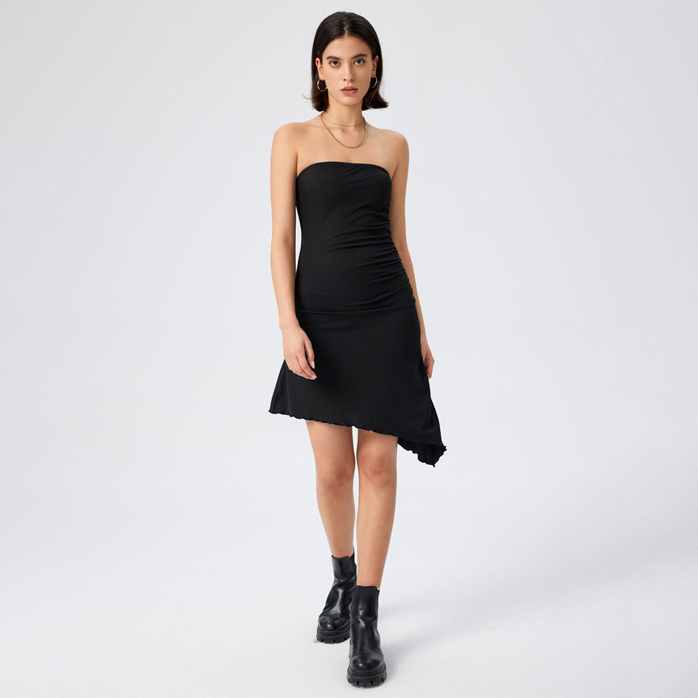Knitted Strapless Dress Irregular Hem Trendy Design Comfortable Fabric Perfect for Parties and Casual Outings