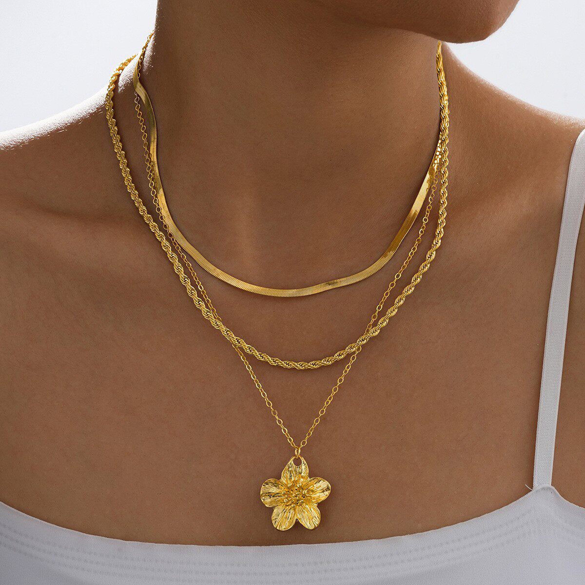 镶嵌彩钻爱心吊坠流苏项链四件套装百搭小众轻奢气质项饰叠戴锁骨