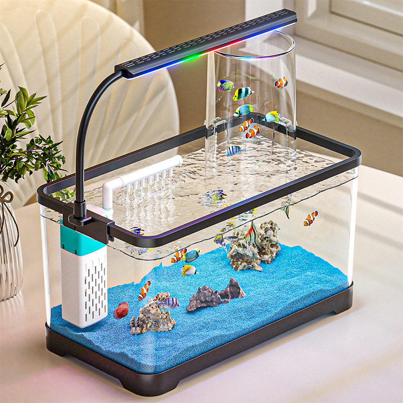 Fish Tank New Aquarium Ecological Landscaping Home Desktop Lazy Filter Oxygen Production Heating Plastic Goldfish Tank with Light