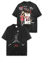 Cross-border American Retro MJ Flying Trapeze Double-sided Printed Short-sleeved T-shirt Heavy Long-sleeved Crewneck Hooded Sweatshirt