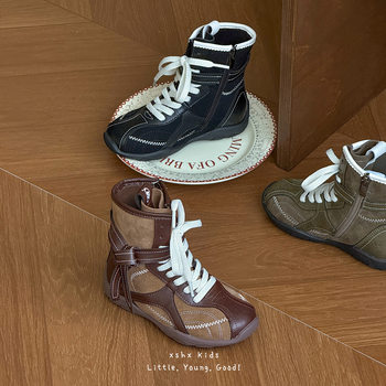 Xshx Boxing Shoes｜Men's and Women's Autumn and Winter Retro Motorcycle Shoes High-Top Side Zipper Heavy-Duty Niche Vintage