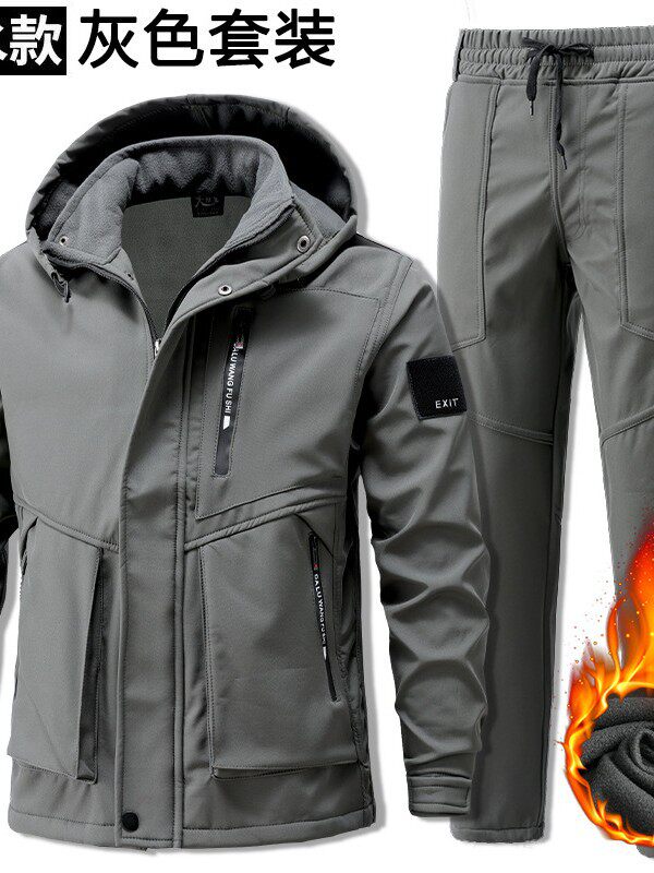 Autumn and Winter Jacket Suit for Men and Women, Windproof and Waterproof Single Layer Fleece-Lined to Heattech, Outdoor Cycling, Skiing and Mountaineering Clothing Workwear