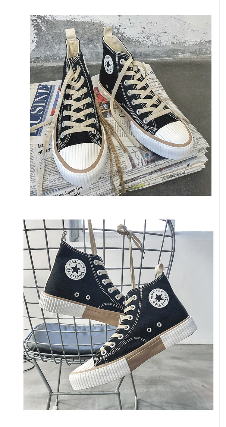 Spring New High-Top Canvas Shoes for Men Ins Hong Kong Style Trendy Breathable Couple Casual Sneakers Student Cloth Shoes 40 undefined