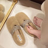 High-End Rhinestone Furry Shoes for Women's Winter Outer Wear 2025 New One-Leg Cotton Shoes Winter Fleece-Lined Cotton Slippers