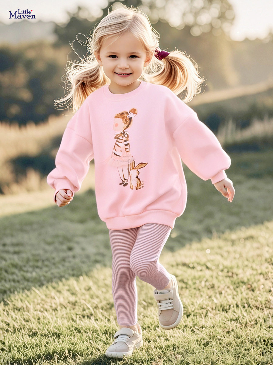 Kids' Clothing Source Factory, New Cute Girls' Set, Autumn Fleece-lined Kids' Set, Kids' Clothing Wholesale