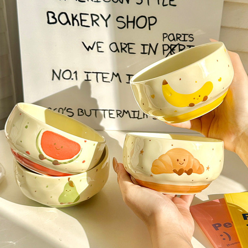 Ins Cute Ceramic Rice Bowl High-Looking Fruit Dessert Bowl Tableware Set Gift Box Housewarming Souvenir