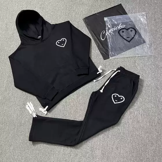 Carsicko love sports suit fleece-lined fabric sweater sports pants winter European and American hip hop fashion