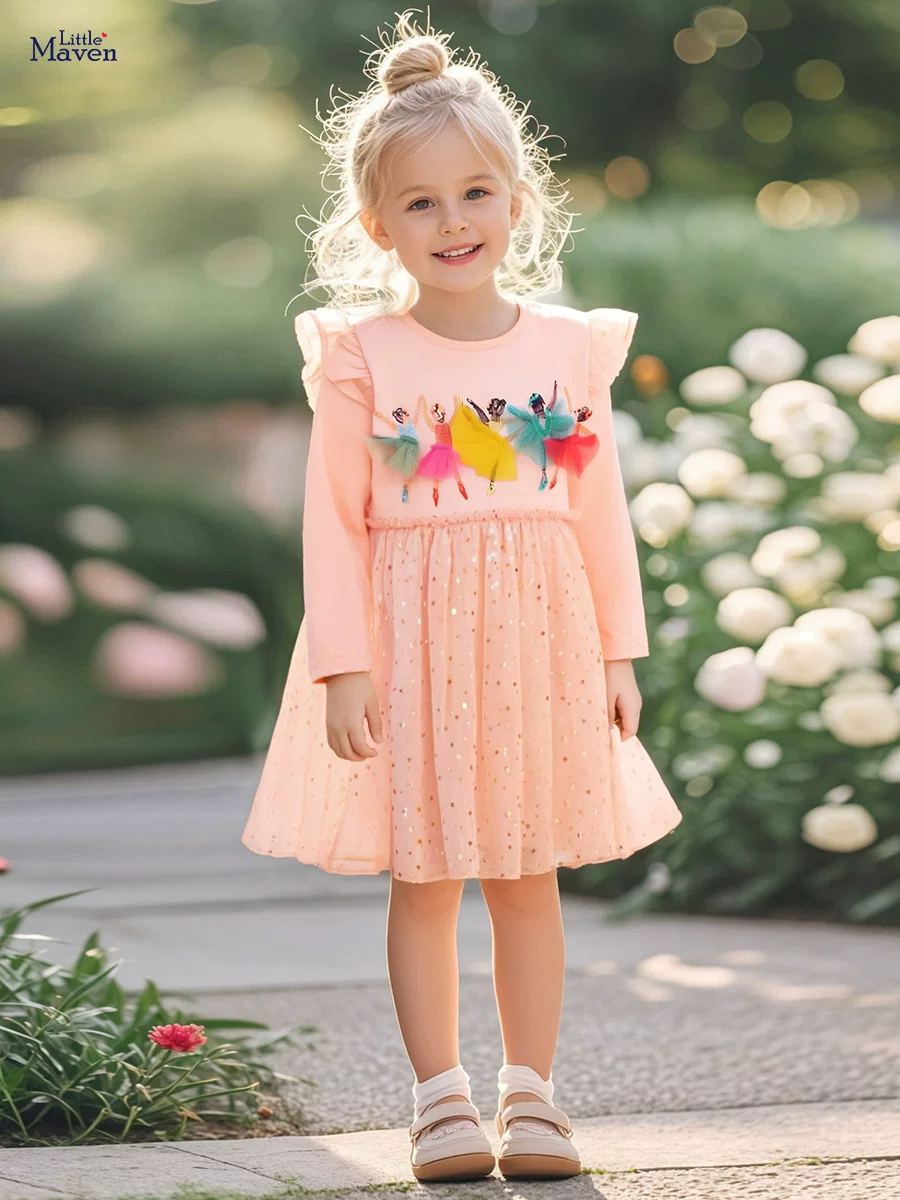 Girls' Autumn Tulle Princess Dress, Cartoon Cotton Kids' Dress