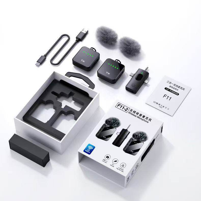 F11-2 Wireless Lavalier Microphone Outdoor Live Broadcast Three-In-One Noise Reduction Microphone F15 Two-In-One Radio Lavalier Microphone