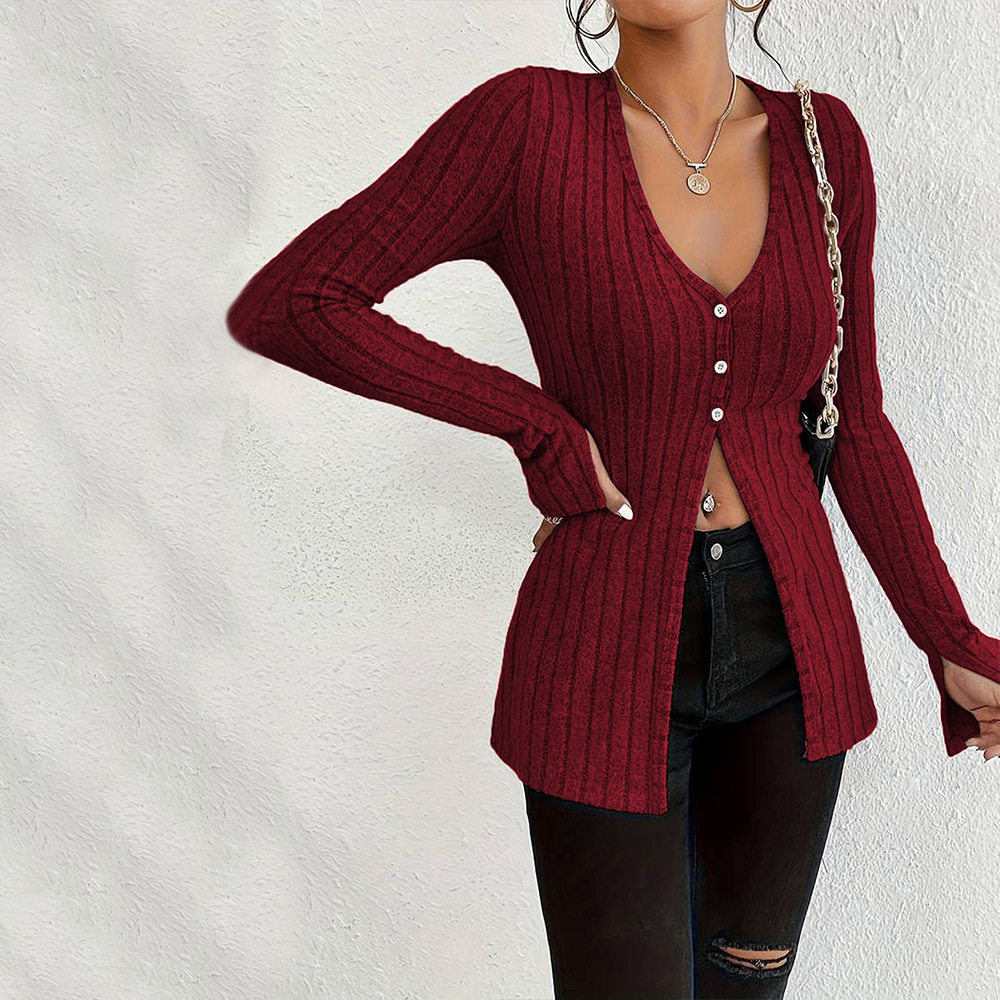 V Neck Long Sleeve Crop Top French Style Sexy Design Spring Summer Fashion Womens Casual Wear Wholesale Available