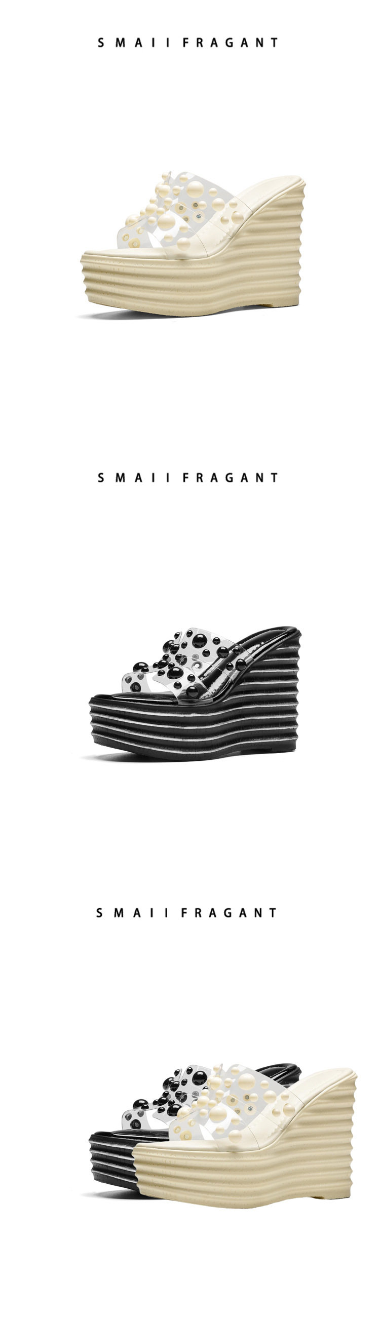 Sandal cao gót nữ hở mũi đế xuồng 12 cm phối ngọc trai — [Trắng sữa], [Đen] chi tiết 6