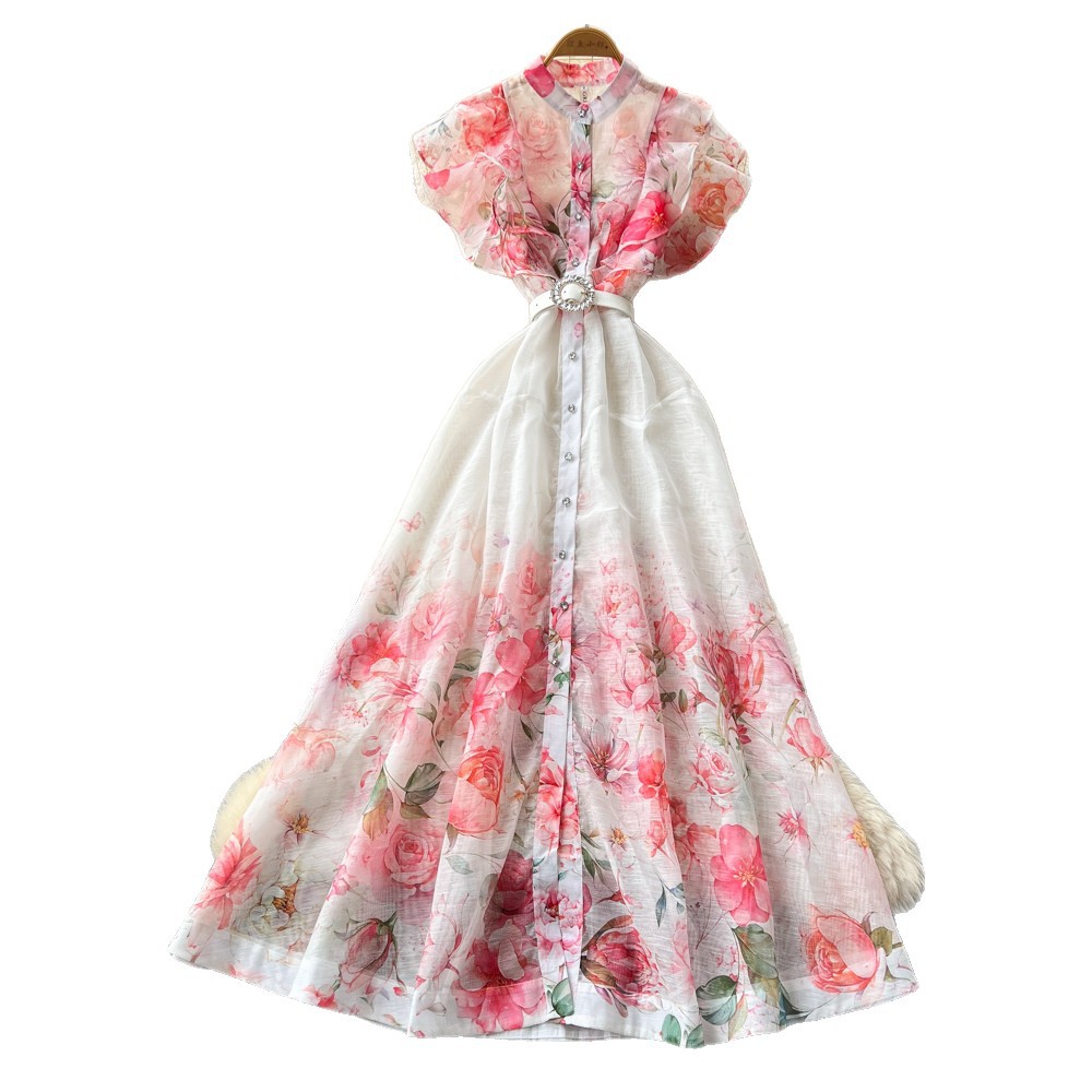 French Country Style Floral Sleeveless Dress High Waist A Line Slim Fit Summer Casual Wear for Work Wholesale