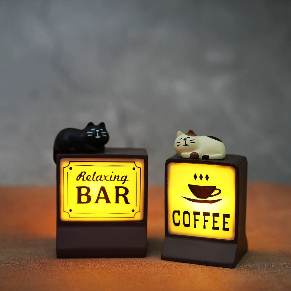 ของตกแต่งโต๊ะทำงาน บาร์ ร้านกาแฟ สไตล์ญี่ปุ่น ซาคกะ โคมไฟบรรยากาศยามค่ำคืนรูปแมว ของขวัญแนวเรโทร