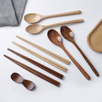 Manufacturer Supplies Japanese Wooden Spoons, Household Lotus Wood Spoon and Chopstick Set, Wooden Tableware, Nanmu Soup Spoon and Chopstick Holder