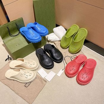 Foreign Trade g Brand Letter Hole Shoes for Women 2024 Summer New Closed-Toe Backless Versatile Lazy Beach Shoes Couple 2cm