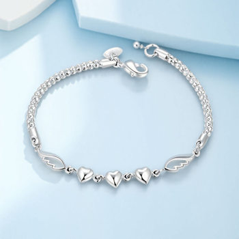 Cross-Border Foreign Trade Popular Jewelry Fashion Silver-Plated Simple Heart Feather Bracelet Women's Love Jewelry Jewelry