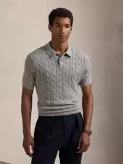 None Polo Shirt Cable Knit Polo Shirt