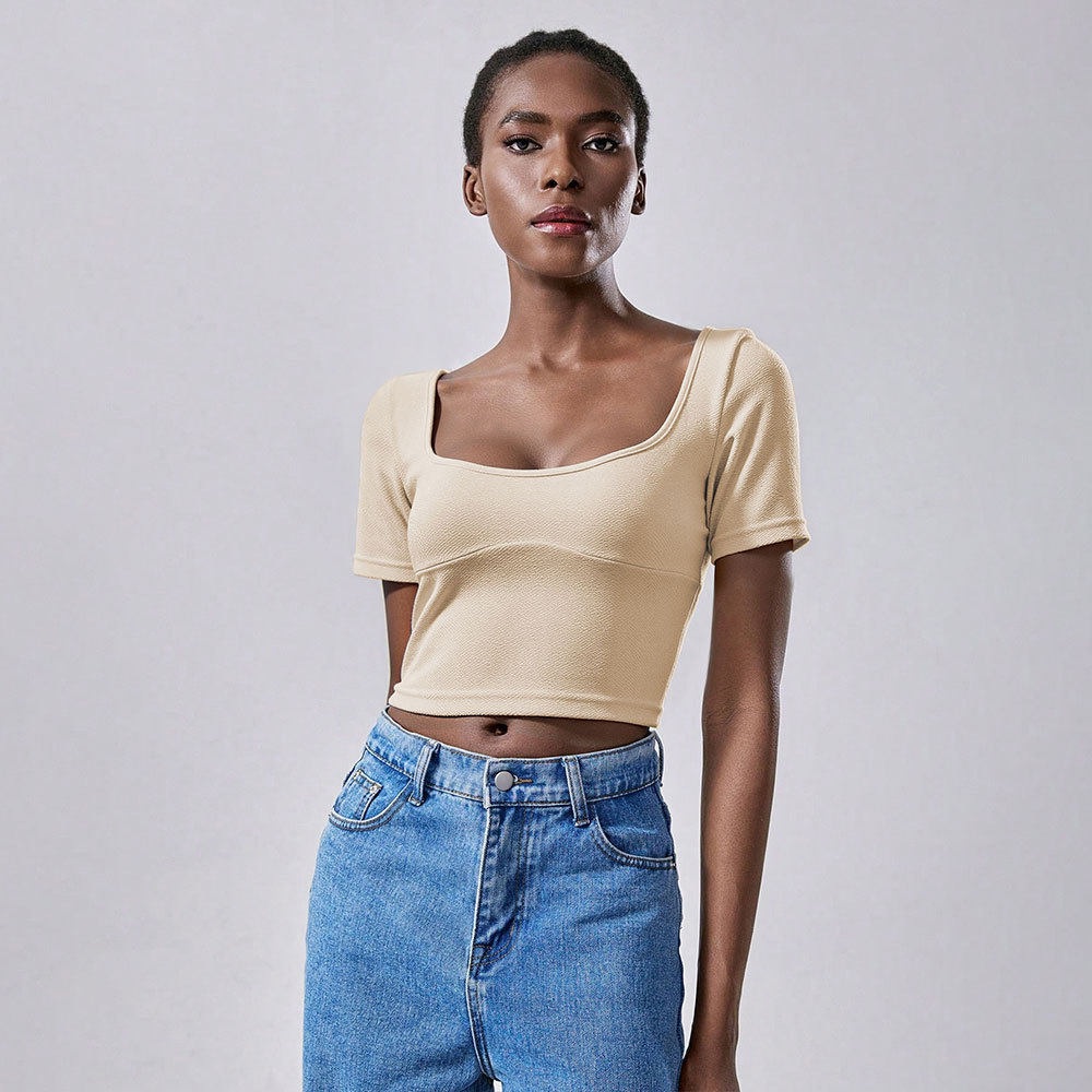 Casual Crop Top T Shirt Summer Style Short Sleeve Minimalist Design Trendy Look Wholesale Available