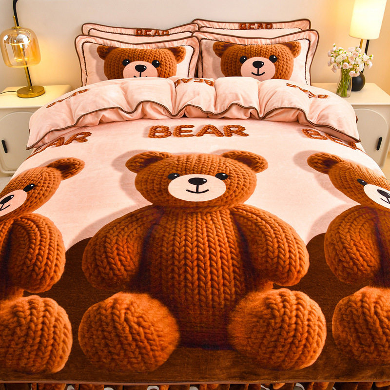 2025 New 8.5 Pounds 230 Grams High Weight Milk Velvet Four-Piece Set 5D French Velvet Bed Skirt Four-Piece Set