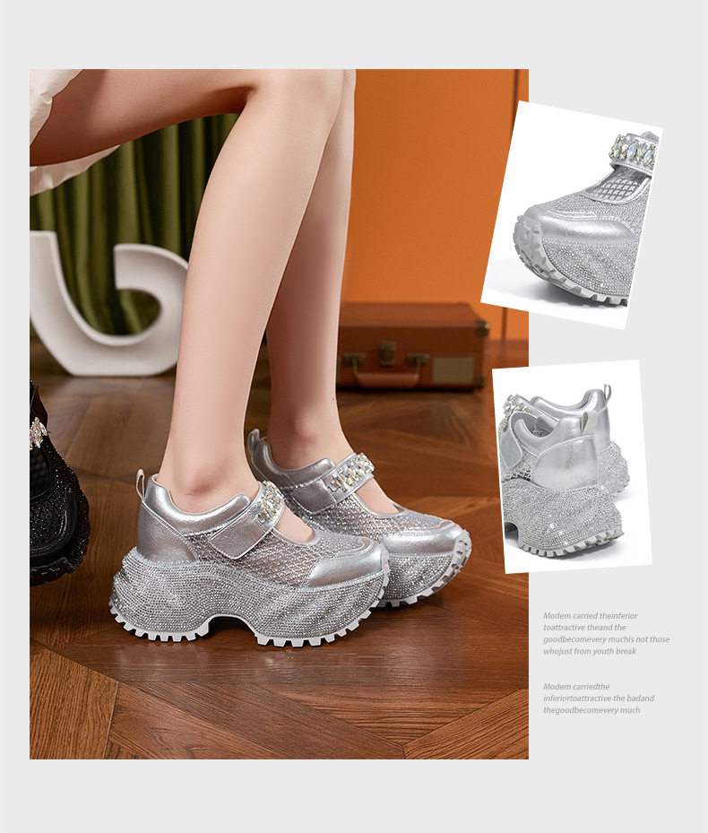 Sandal cao gót nữ hở mũi quai ngang đính đá gót siêu cao 10 cm — Bạc, Đen, Trắng chi tiết 3