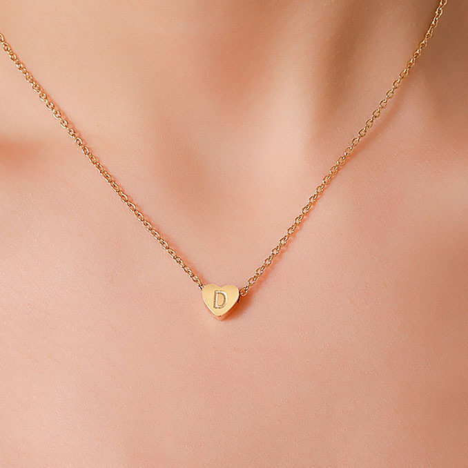 Cross-border Hot Sale Love Heart Corrosion English Letter Pendant 26 Letters Titanium Steel Necklace Heart-shaped Clavicle Chain