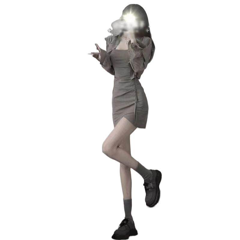 Summer New Pure Lust Style Hot Girl Suspender Skirt Suit Slimming Sun Protection Cardigan Suspender Dress Two-Piece Set