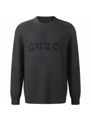 Distressed Sweater with Chest Jacquard Letter Logo, Soft, Comfortable, Slimming, Versatile Unisex Pullover