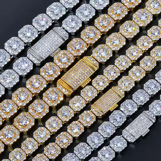 10Mm12Mm925 Silver Vvs Moissanite Rock Candy Hip-Hop Chain Hip-Hop Jewelry Men and Women Luxury Gifts