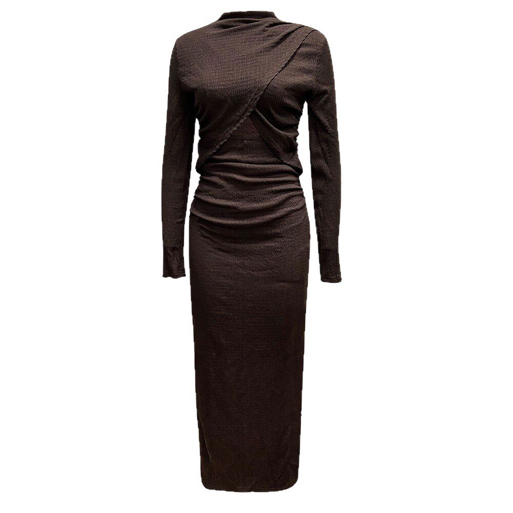 Elegant Long Sleeve Bodycon Dress Sexy Side Slit Waist Cutout Mid Length Spring Summer Fashion Wholesale Available