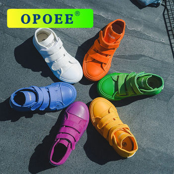 Opoee Children's Shoes 2025 Spring Korean Style High-Top Candy Color Trendy Children's Canvas Shoes Casual Sneakers 5015