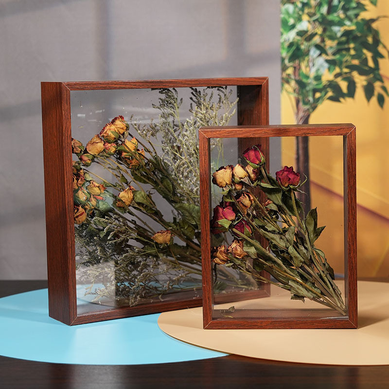 Hollow 4cm dried flower photo frame square double-sided glass toy storage frame DIY plant three-dimensional specimen frame